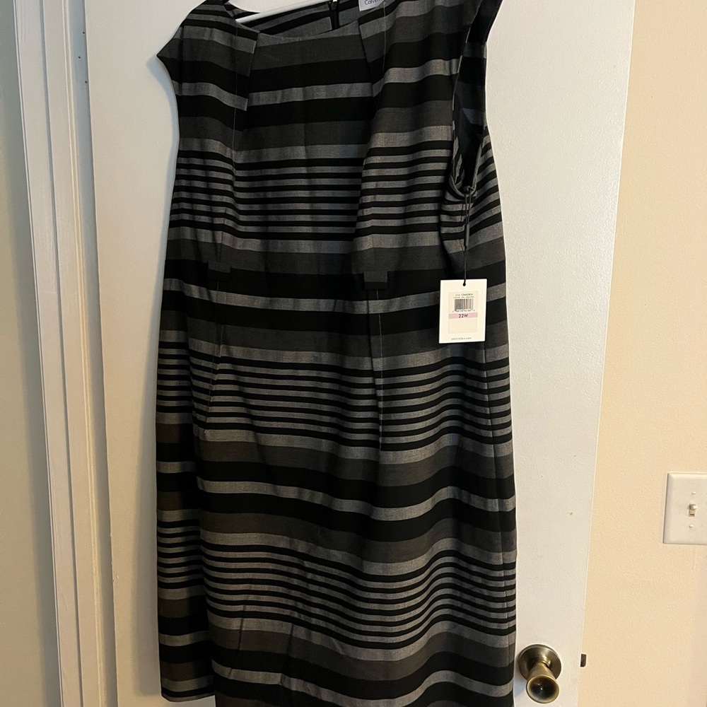 Calvin Klein Charcoal and Black Striped Dress
